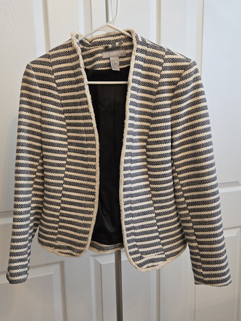 H&M Navy and White Striped Open-Front Blazer